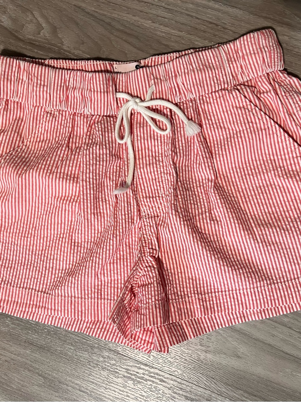 SO Pink and White Seersucker High Waist Shorts